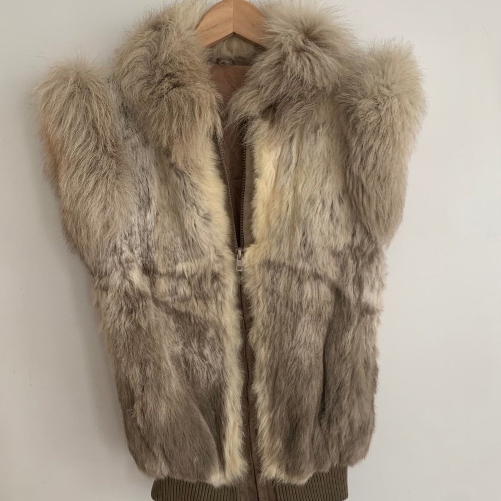 Vintage 80's Rabbit Fur Vest, Puff Sleeves- AMAZING FIND!